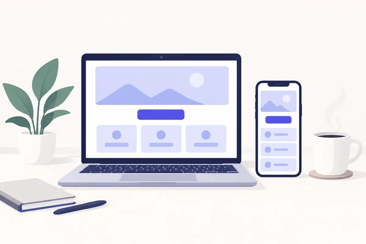 Illustration : un ordinateur portable et un téléphone affichent la même page d'un site simple